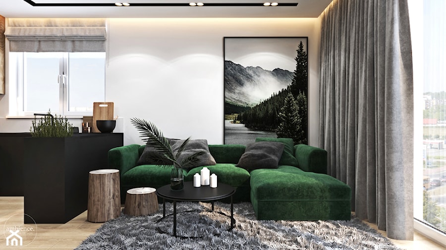 Mieszkanie z zielonym akcentem - Mały biały salon z kuchnią, styl nowoczesny - zdjęcie od Ambience. Interior design