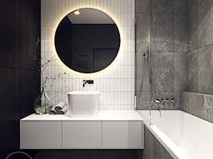 Kontrastowa elegancja - Mała bez okna z lustrem z punktowym oświetleniem łazienka, styl nowoczesny - zdjęcie od Ambience. Interior design