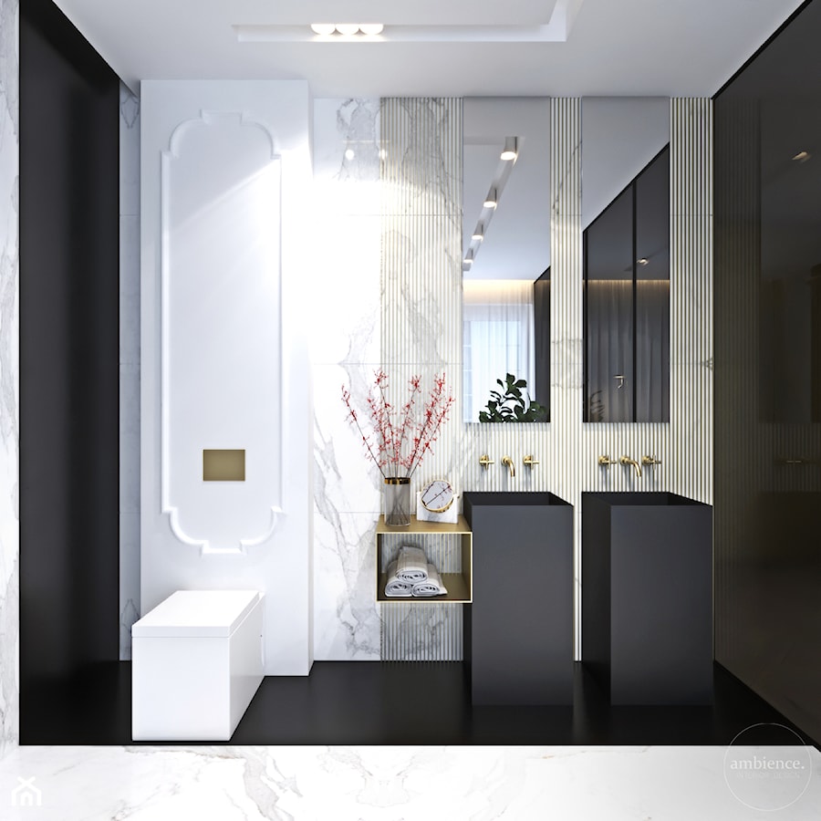 Luksusowy apartament dla singla - Średnia z lustrem z dwoma umywalkami z punktowym oświetleniem łazienka z oknem, styl nowoczesny - zdjęcie od Ambience. Interior design
