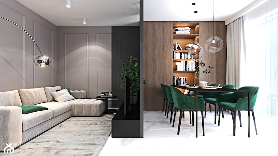 Mieszkanie w kolorze kaszmiru - Mały szary salon z jadalnią, styl nowoczesny - zdjęcie od Ambience. Interior design
