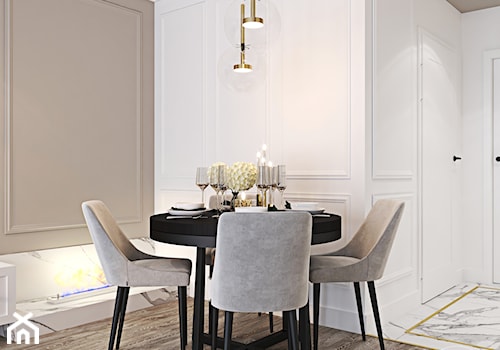 Z nutą stylu amerykańskiego - Mała biała szara jadalnia w salonie, styl glamour - zdjęcie od Ambience. Interior design