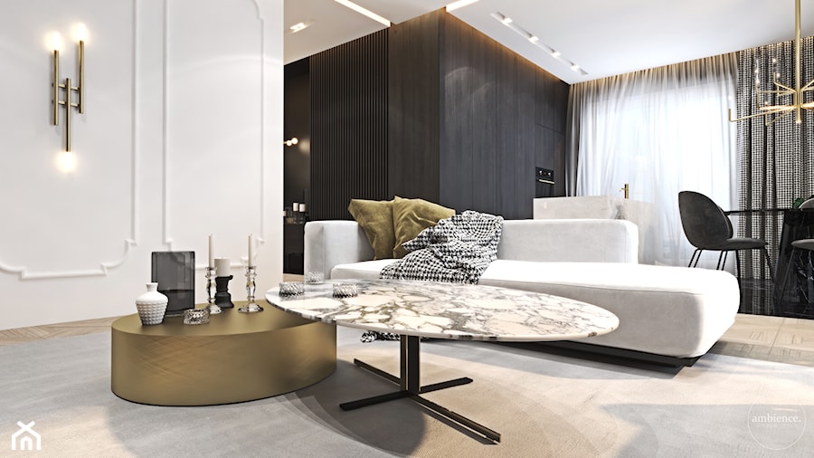 Luksusowy apartament dla singla - Mały czarny szary salon z kuchnią z jadalnią, styl nowoczesny - zdjęcie od Ambience. Interior design