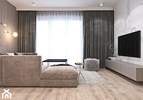 Mieszkanie łączące klasykę i nowoczesność - Średni beżowy szary salon, styl nowoczesny - zdjęcie od Ambience. Interior design