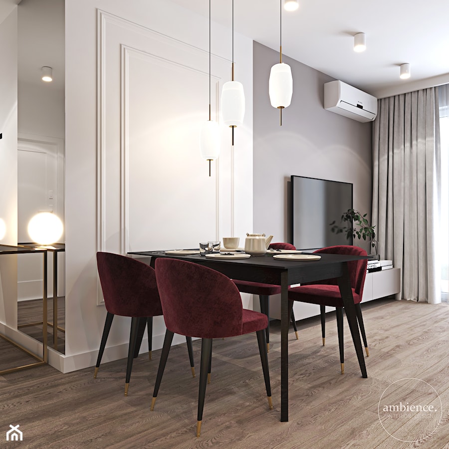 Mieszkanie z bordowym akcentem - Jadalnia, styl nowoczesny - zdjęcie od Ambience. Interior design
