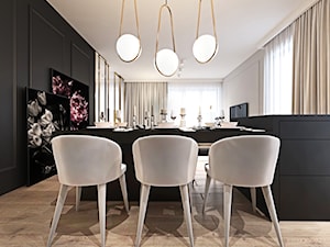 Kobiece mieszkanie w Warszawie - Średnia czarna szara jadalnia w salonie w kuchni, styl nowoczesny - zdjęcie od Ambience. Interior design