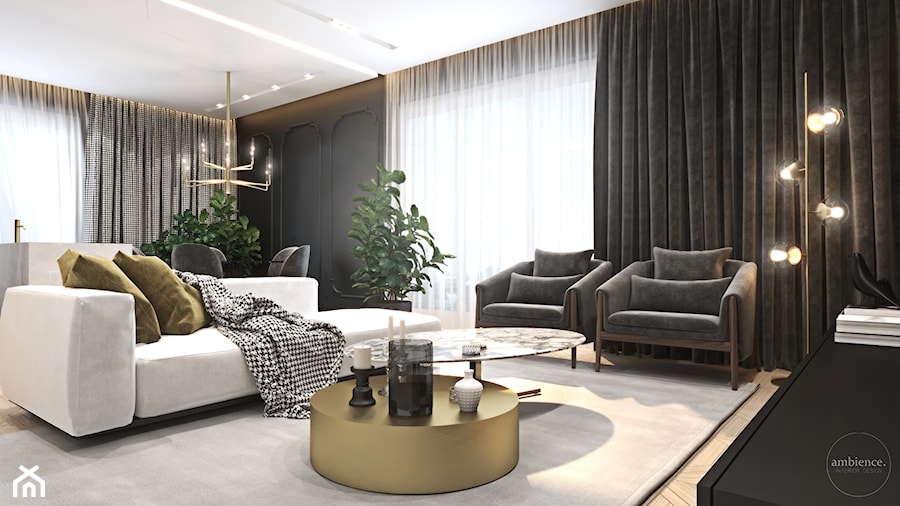 Luksusowy apartament dla singla - Średni czarny salon z kuchnią z jadalnią, styl nowoczesny - zdjęcie od Ambience. Interior design