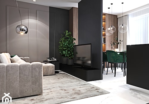 Mieszkanie w kolorze kaszmiru - Średni brązowy czarny salon z kuchnią z jadalnią, styl nowoczesny - zdjęcie od Ambience. Interior design