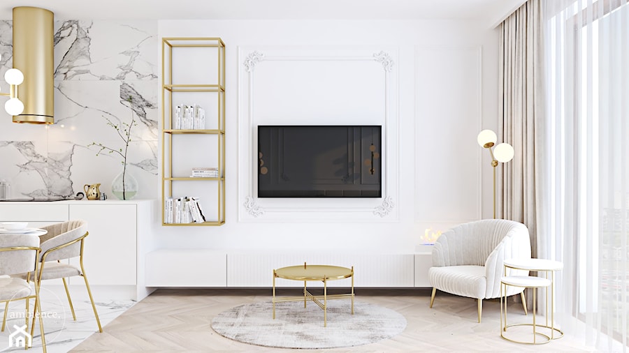 Wnętrza w bieli i złocie - Salon, styl nowoczesny - zdjęcie od Ambience. Interior design
