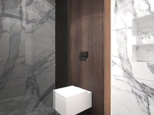 Ciemna łazienka z charakterem - Mała bez okna z punktowym oświetleniem łazienka, styl nowoczesny - zdjęcie od Ambience. Interior design