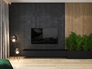 Mieszkanie z zielonym akcentem - Mały czarny szary salon, styl nowoczesny - zdjęcie od Ambience. Interior design
