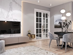 Mieszkanie łączące klasykę i nowoczesność - Duża szara jadalnia w salonie w kuchni, styl nowoczesny - zdjęcie od Ambience. Interior design