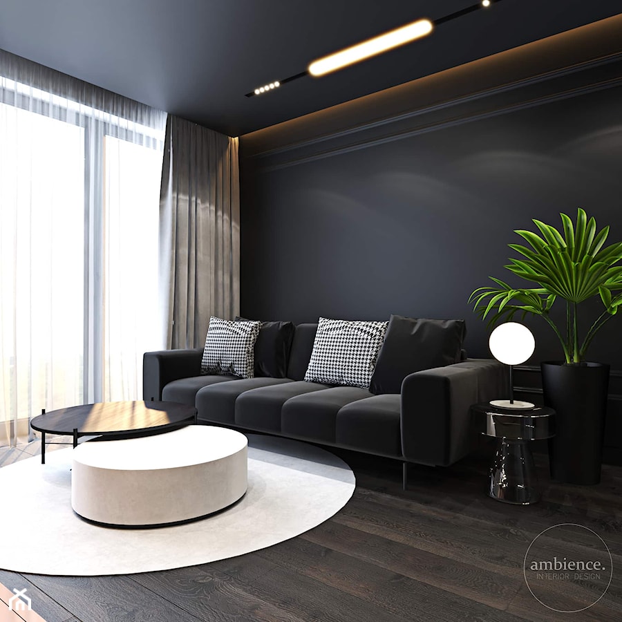 Ciemne wnętrza z akcentem bordo - Salon, styl nowoczesny - zdjęcie od Ambience. Interior design