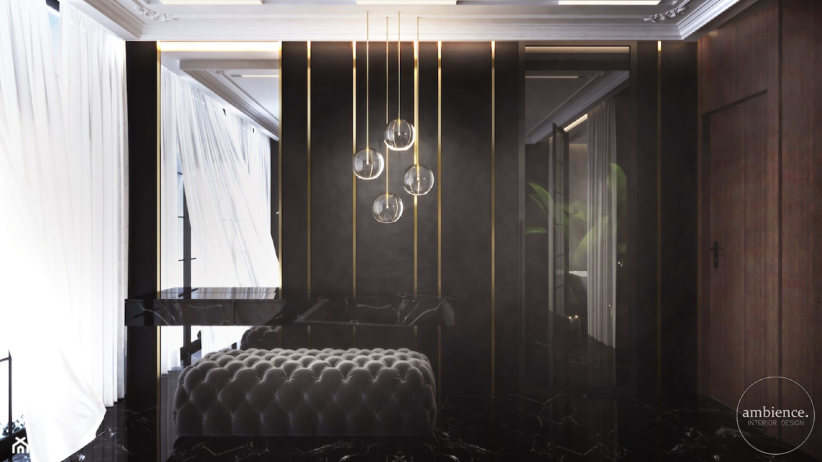 Luksusowa sypialnia z łazienką - Średnia czarna z biurkiem sypialnia - zdjęcie od Ambience. Interior design - Homebook