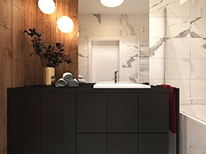 Odważne mieszkanie z czerwienią - Mała bez okna z lustrem łazienka, styl nowoczesny - zdjęcie od Ambience. Interior design