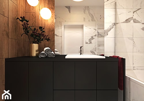 Odważne mieszkanie z czerwienią - Mała bez okna z lustrem łazienka, styl nowoczesny - zdjęcie od Ambience. Interior design
