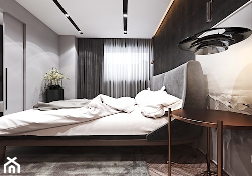 Apartament w Londynie - strefa nocna - Średnia szara sypialnia z łazienką, styl nowoczesny - zdjęcie od Ambience. Interior design