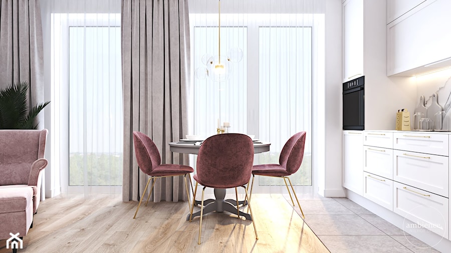Mieszkanie łączące złoto i pudrowy róż - Jadalnia, styl nowoczesny - zdjęcie od Ambience. Interior design