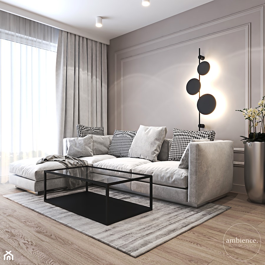Mieszkanie z bordowym akcentem - Mały biały szary salon, styl nowoczesny - zdjęcie od Ambience. Interior design