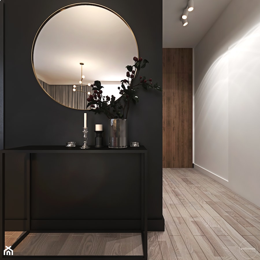 Odważne mieszkanie z czerwienią - Średni biały czarny hol / przedpokój, styl nowoczesny - zdjęcie od Ambience. Interior design