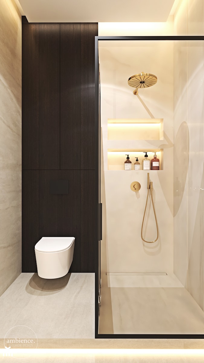 Penthouse w Warszawie - Mała bez okna z marmurową podłogą łazienka, styl nowoczesny - zdjęcie od Ambience. Interior design