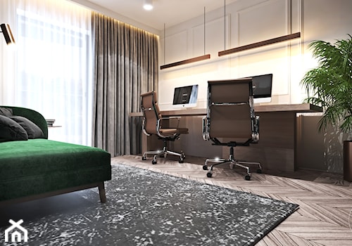 Apartament w Londynie - strefa dzienna - Średnie w osobnym pomieszczeniu z sofą z zabudowanym biurki ... - zdjęcie od Ambience. Interior design