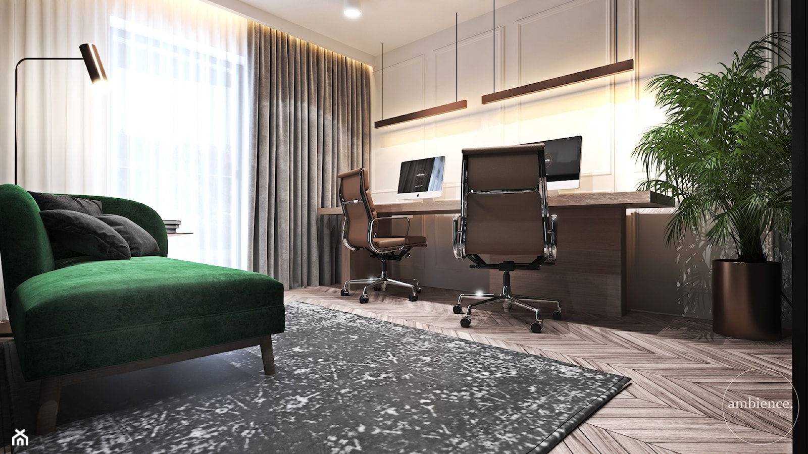 Apartament w Londynie - strefa dzienna - Średnie w osobnym pomieszczeniu z sofą z zabudowanym biurki ... - zdjęcie od Ambience. Interior design - Homebook