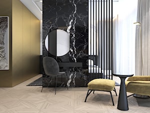 Luksusowy apartament dla singla - Średnia czarna żółta sypialnia, styl nowoczesny - zdjęcie od Ambience. Interior design