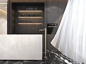 Luksusowy apartament dla singla - Mała otwarta biała czarna z zabudowaną lodówką kuchnia jednorzędowa z wyspą lub półwyspem z oknem z marmurową podłogą, styl nowoczesny - zdjęcie od Ambience. Interior design