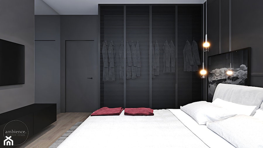 Mieszkanie z bordowym akcentem - Średnia czarna sypialnia, styl nowoczesny - zdjęcie od Ambience. Interior design