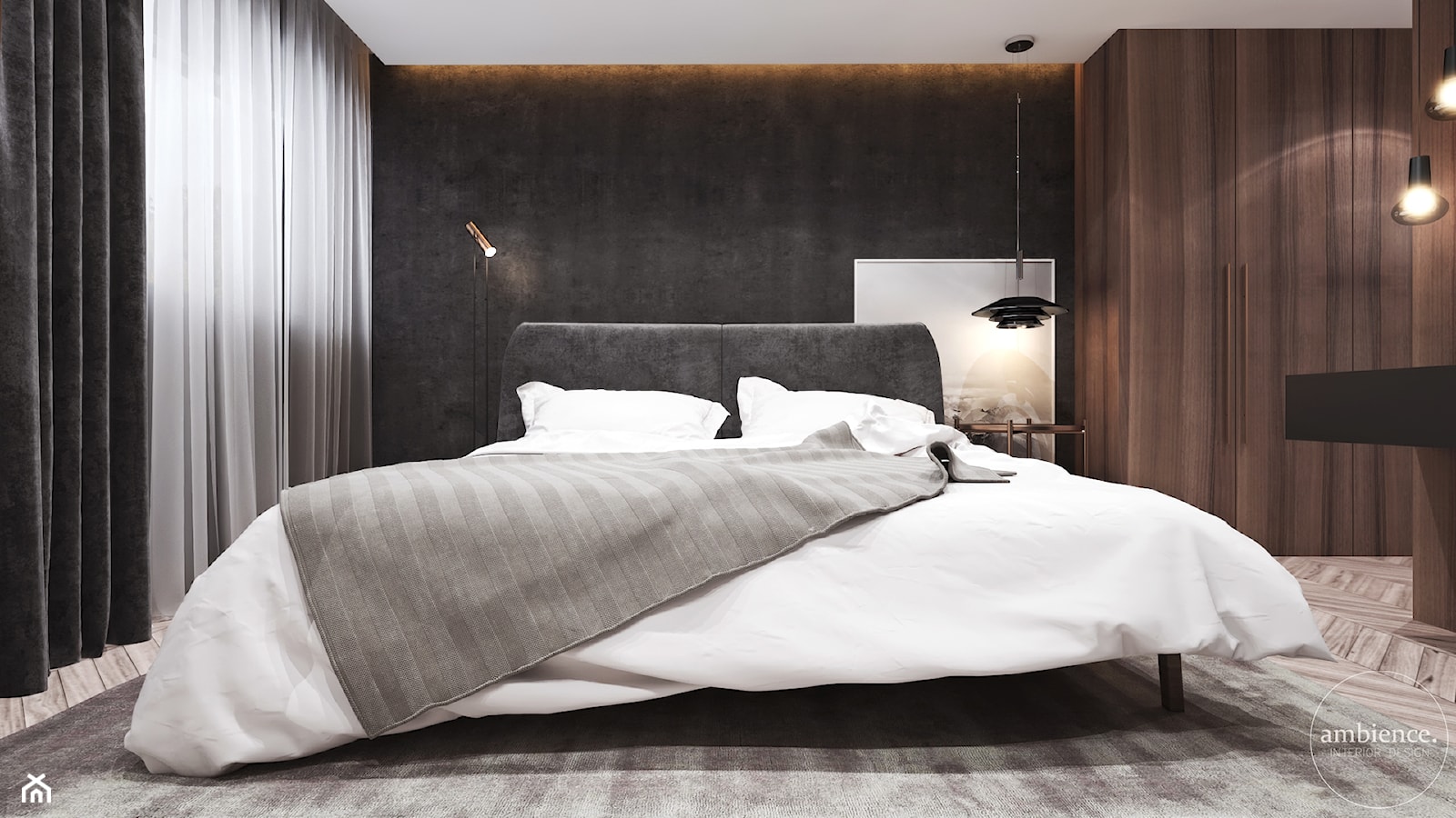 Apartament w Londynie - strefa nocna - Średnia czarna sypialnia, styl nowoczesny - zdjęcie od Ambience. Interior design - Homebook