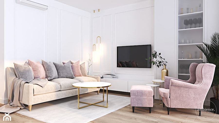 Mieszkanie łączące złoto i pudrowy róż - Sypialnia, styl nowoczesny - zdjęcie od Ambience. Interior design