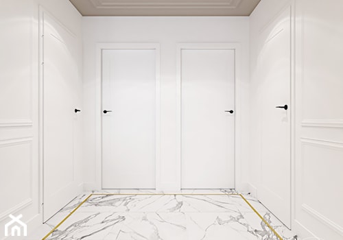 Z nutą stylu amerykańskiego - Średni beżowy biały z farbą na ścianie z marmurem na podłodze z drzwiami przylgowymi z malowanymi drzwiami z gładkimi drzwiami hol / przedpokój, styl glamour - zdjęcie od Ambience. Interior design