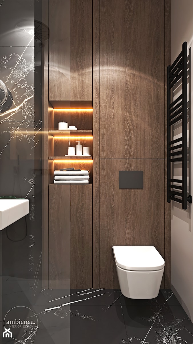 Mieszkanie w kolorze kaszmiru - Mała bez okna z marmurową podłogą łazienka, styl nowoczesny - zdjęcie od Ambience. Interior design