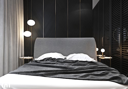 Mieszkanie łączące klasykę i nowoczesność - Mała biała czarna sypialnia, styl nowoczesny - zdjęcie od Ambience. Interior design