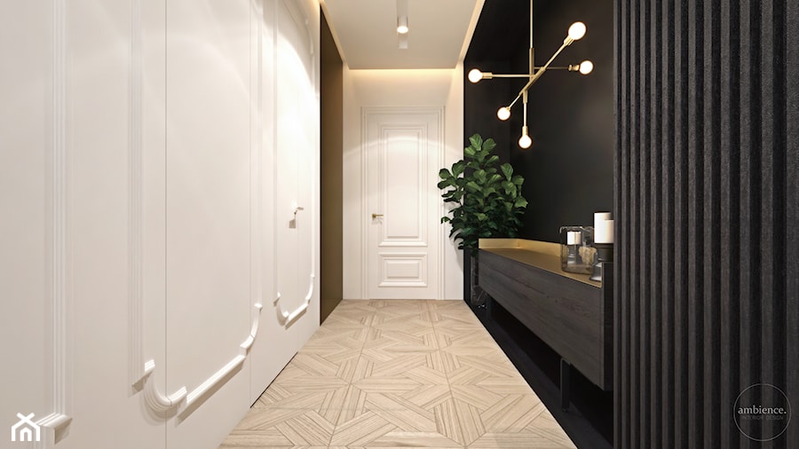 Luksusowy apartament dla singla - Średni biały czarny hol / przedpokój, styl nowoczesny - zdjęcie od Ambience. Interior design