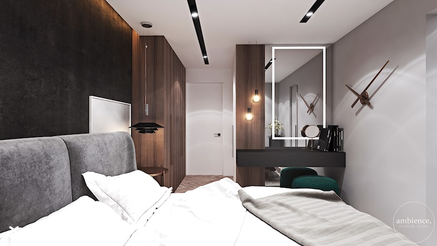 Apartament w Londynie - strefa nocna - Średnia szara sypialnia, styl nowoczesny - zdjęcie od Ambience. Interior design