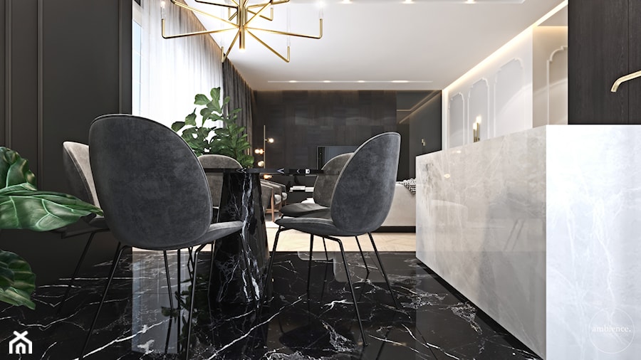 Luksusowy apartament dla singla - Średnia biała czarna jadalnia w salonie w kuchni, styl nowoczesny - zdjęcie od Ambience. Interior design