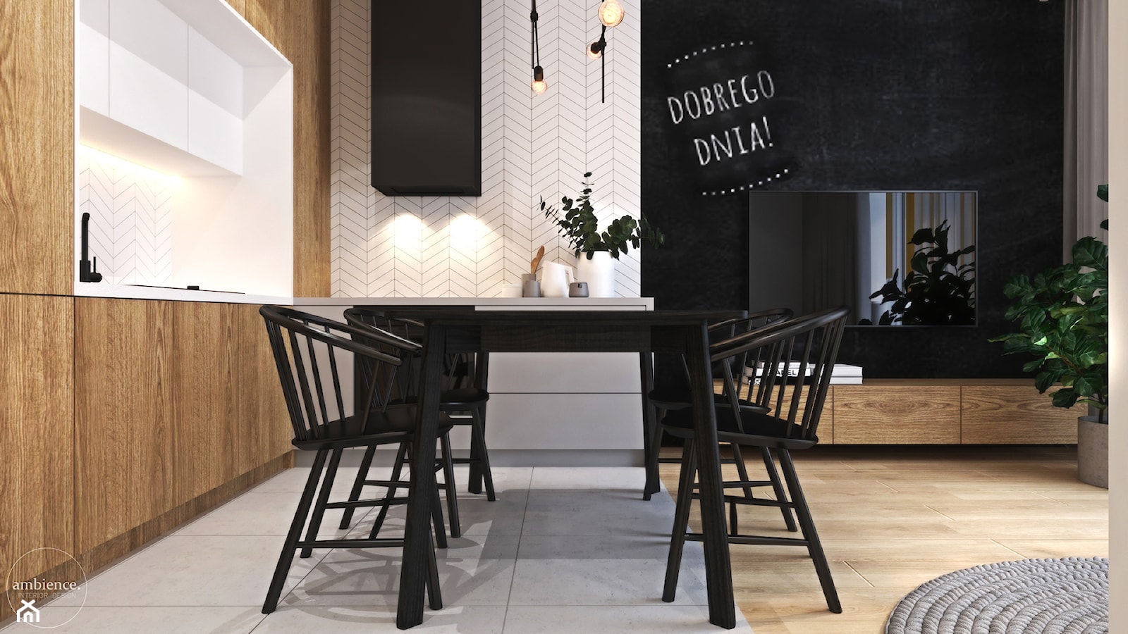 Ciepłe mieszkanie w nowoczesnym stylu - Średnia jadalnia w salonie w kuchni, styl nowoczesny - zdjęcie od Ambience. Interior design - Homebook