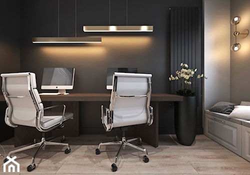 Mieszkanie łączące klasykę i nowoczesność - Średnie w osobnym pomieszczeniu czarne szare biuro, styl nowoczesny - zdjęcie od Ambience. Interior design