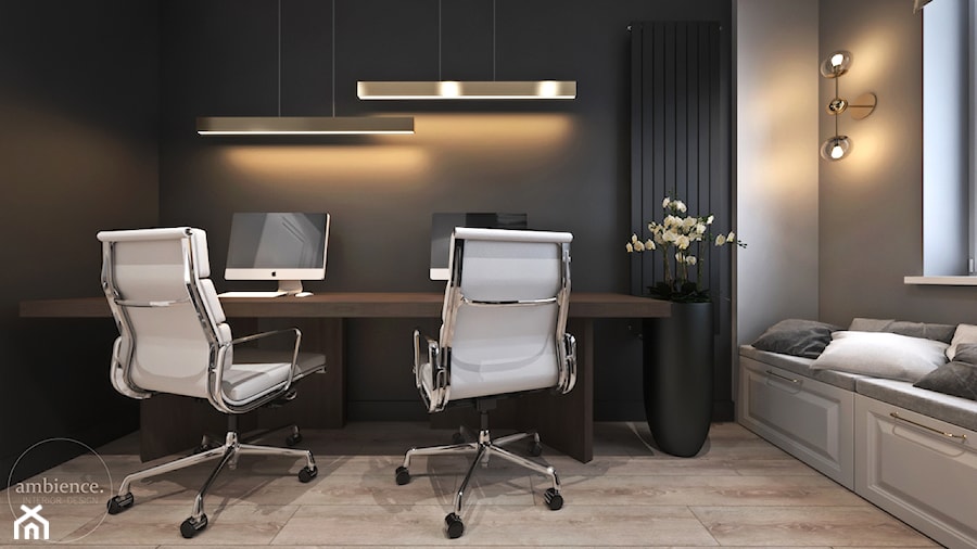 Mieszkanie łączące klasykę i nowoczesność - Średnie w osobnym pomieszczeniu czarne szare biuro, styl nowoczesny - zdjęcie od Ambience. Interior design