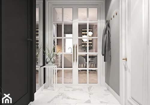 Mieszkanie łączące klasykę i nowoczesność - Mały czarny szary z marmurem na podłodze hol / przedpokó ... - zdjęcie od Ambience. Interior design