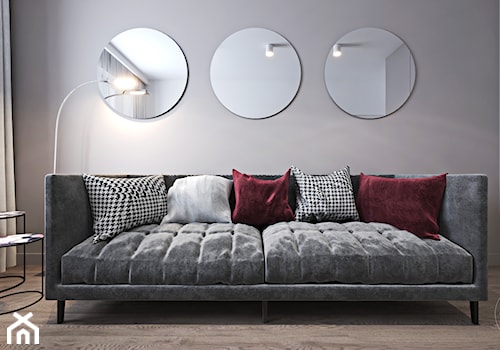 Mieszkanie z bordowym akcentem - Małe z sofą beżowe białe biuro, styl nowoczesny - zdjęcie od Ambience. Interior design