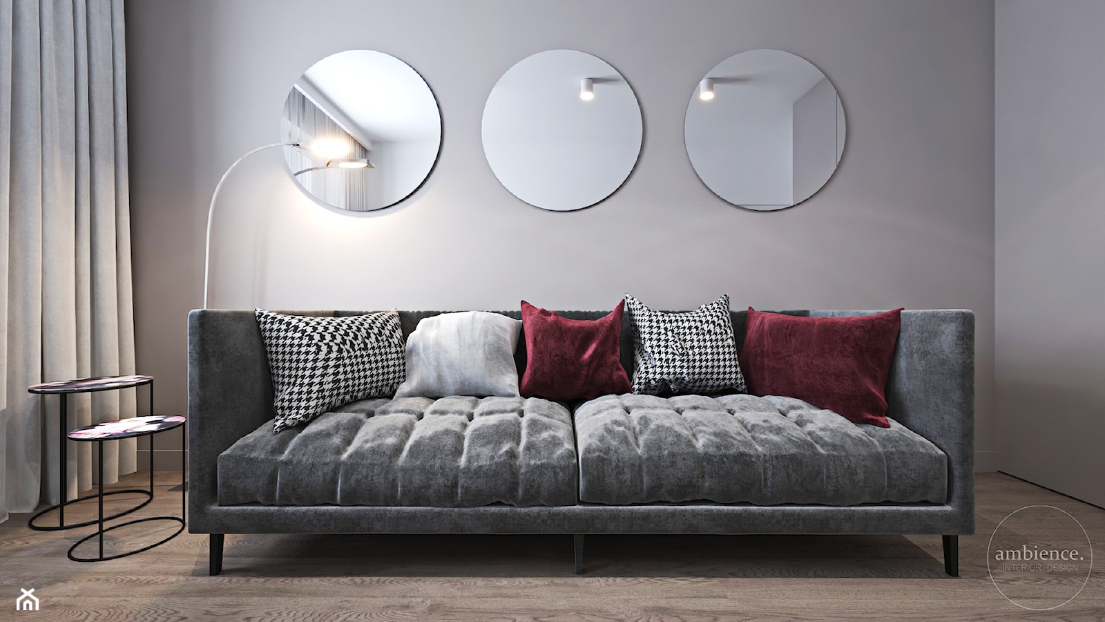 Mieszkanie z bordowym akcentem - Małe z sofą beżowe białe biuro, styl nowoczesny - zdjęcie od Ambience. Interior design - Homebook