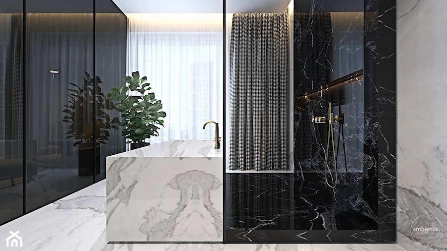 Luksusowy apartament dla singla - Średnia z marmurową podłogą łazienka z oknem, styl nowoczesny - zdjęcie od Ambience. Interior design