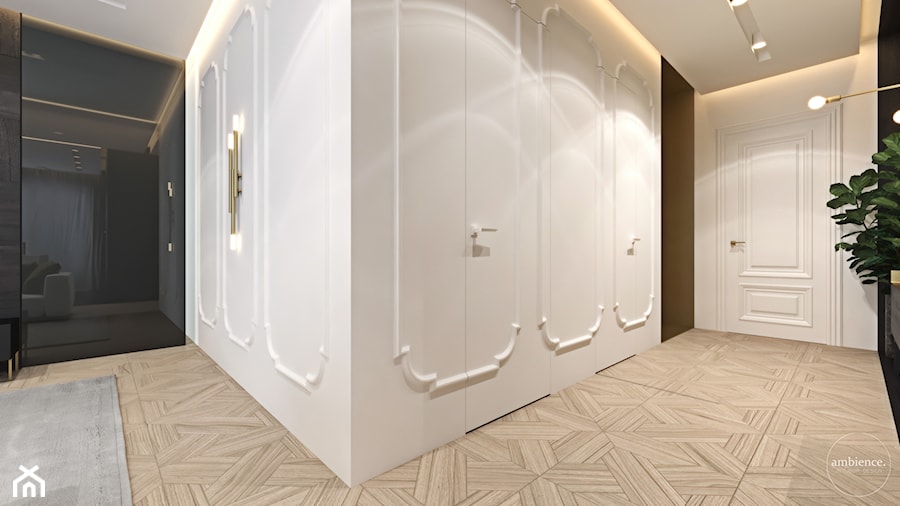 Luksusowy apartament dla singla - Duży biały czarny hol / przedpokój, styl nowoczesny - zdjęcie od Ambience. Interior design