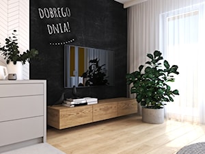 Ciepłe mieszkanie w nowoczesnym stylu - Mały czarny szary salon, styl nowoczesny - zdjęcie od Ambience. Interior design