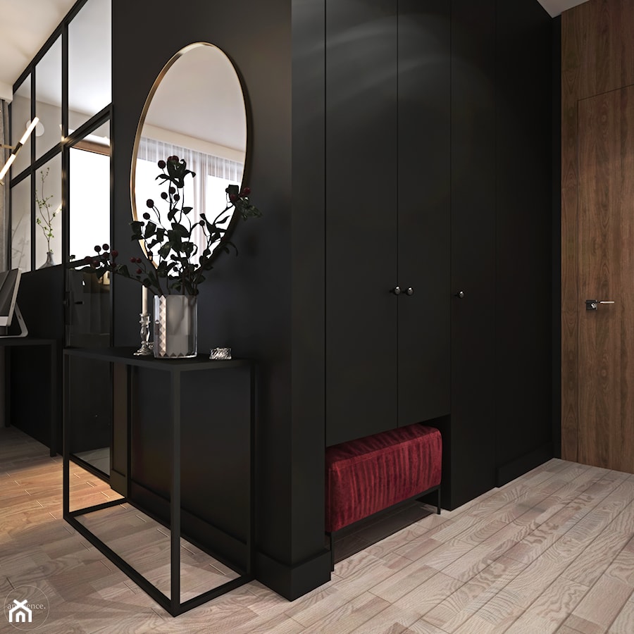 Odważne mieszkanie z czerwienią - Mały czarny hol / przedpokój, styl nowoczesny - zdjęcie od Ambience. Interior design