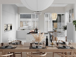 Wakacyjne Marzenia - Średnia otwarta biała z zabudowaną lodówką kuchnia w kształcie litery l z oknem z marmurową podłogą, styl nowoczesny - zdjęcie od Balicka Design