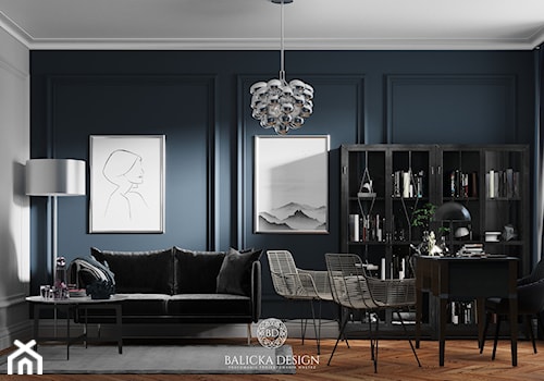 Zielona Gęś - Średnie w osobnym pomieszczeniu z sofą białe niebieskie biuro, styl nowoczesny - zdjęcie od Balicka Design