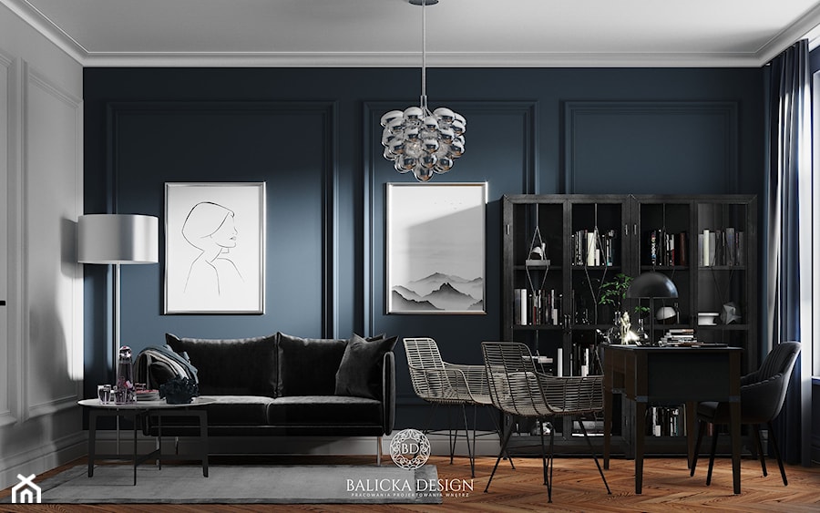 Zielona Gęś - Średnie w osobnym pomieszczeniu z sofą białe niebieskie biuro, styl nowoczesny - zdjęcie od Balicka Design